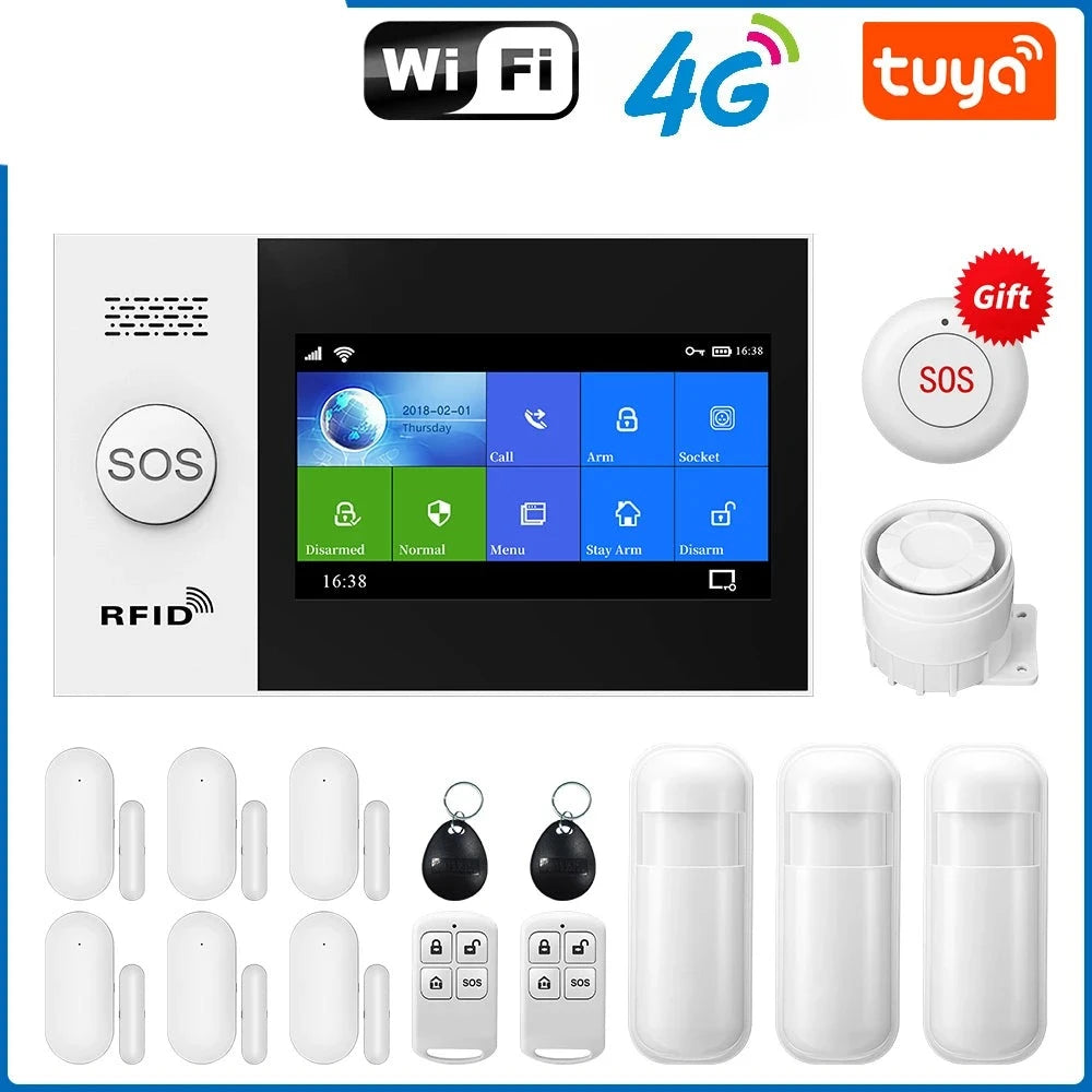 4G Alarm System For Home Security With PIR Door Sensor WiFi 4.3-inch Big Screen Tuya Smart Life App Control Support Google Alexa  Amaijoin