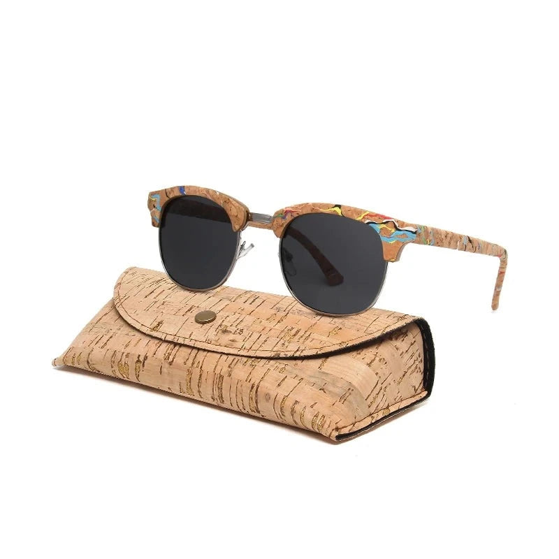 Kenbo Half Frame Polarized Wood Sunglasses With Case Man Woman Luxury Brand Designer Sun Glasses Male Retro Rivet Mirror Eyewear  Amaijoin