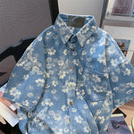 Load image into Gallery viewer, American Retro Floral Print Denim Men Women Shirt Summer Oversize Turn Down Collar Short Sleeved Loose Blouse Tops  Amaijoin
