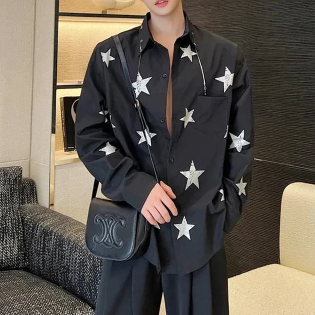 LUZHEN Casual Star Printed Long Sleeve Trendy Elegant Shirts Korean Luxury 2024 Spring Men's Stylish Tops Free Shipping LZ2641  Amaijoin