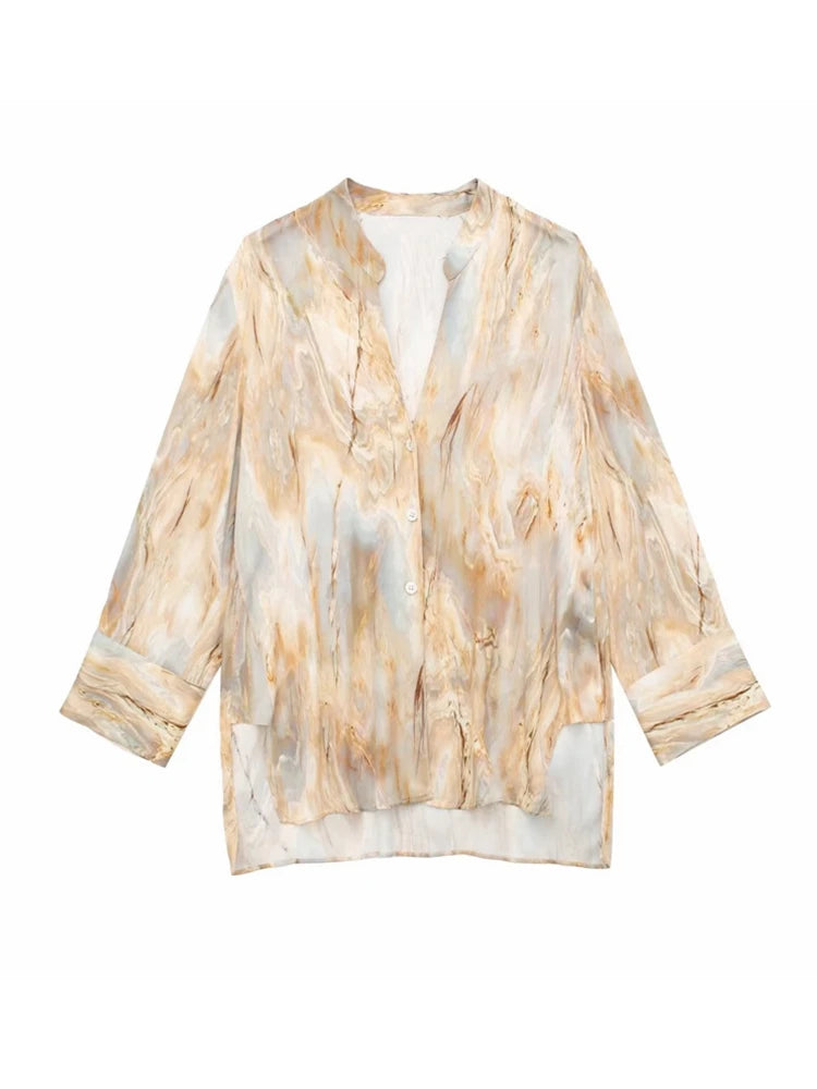 Tangada Women 2023 Tie Dyed Loose Shirts Long Sleeve Female Casual Tops 3H525  Amaijoin