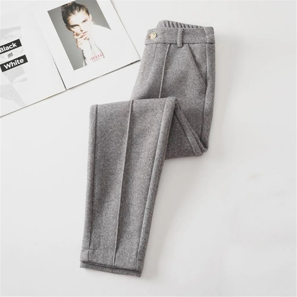 Women's Wool Dress Pants Casual Jogger Style Office  Wide Trousers  Woolen Cropped Pants ouc2533  Amaijoin