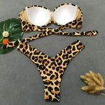 Load image into Gallery viewer, Sexy Leopard Bikini 2023 Push Up Bandeau Swimsuit Female Swimwear Women Thong Bikinis Set Bather Beachwear Bathing Suit Pool  Amaijoin
