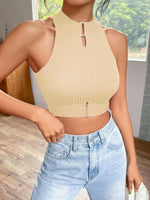 Load image into Gallery viewer, New  Summer Women Metal Cut Out Keyhole Tank Top Casual Rib-Knit Neck Cropped Shirts Femme Sleeveless Off Shoulders Y2k T-shirts  Amaijoin
