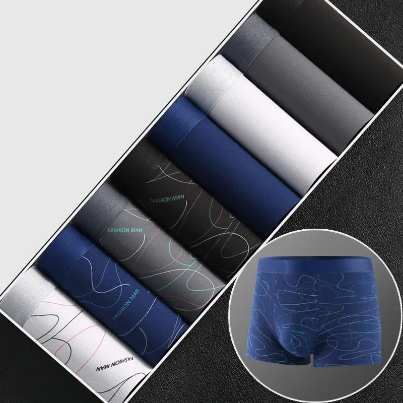 8Pcs/Lot Men's Sexy Underwear Boxer Shorts Milk Silk Soft Comfortable Fabric Fashion Print Breathable Antibacterial Men's Shorts  Amaijoin