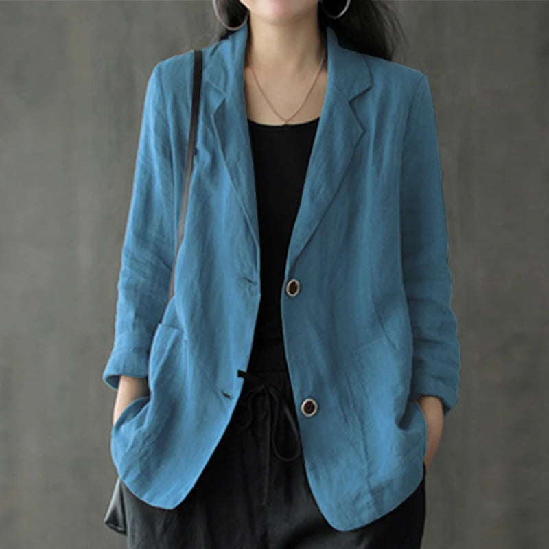 ZANZEA Women Summer Blazer Thin Stylish Long Sleeve Lapel Neck Blazer Vintage Solid Buttons Down Outwear Casual Suits Coats  Amaijoin