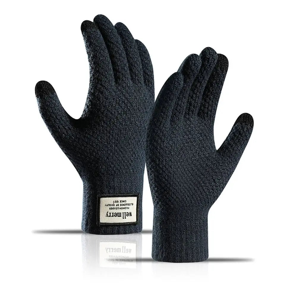 Winter Men Knitted Gloves Touch Screen Cycling Mittens Thicken Warm Wool Cashmere Solid Business Gloves Autumn Winter  Amaijoin