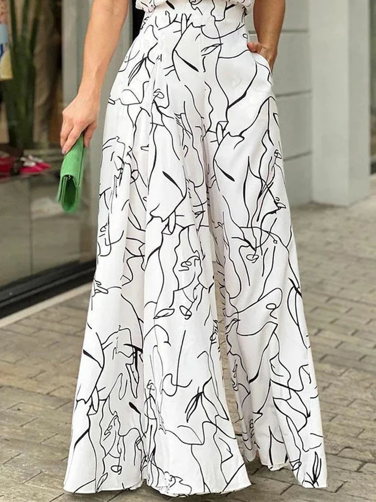 Women's Elegant Waist Halter Jumpsuit Casual Print Tie Sleeveless Wide Leg Long Pant Summer Clothing  Amaijoin