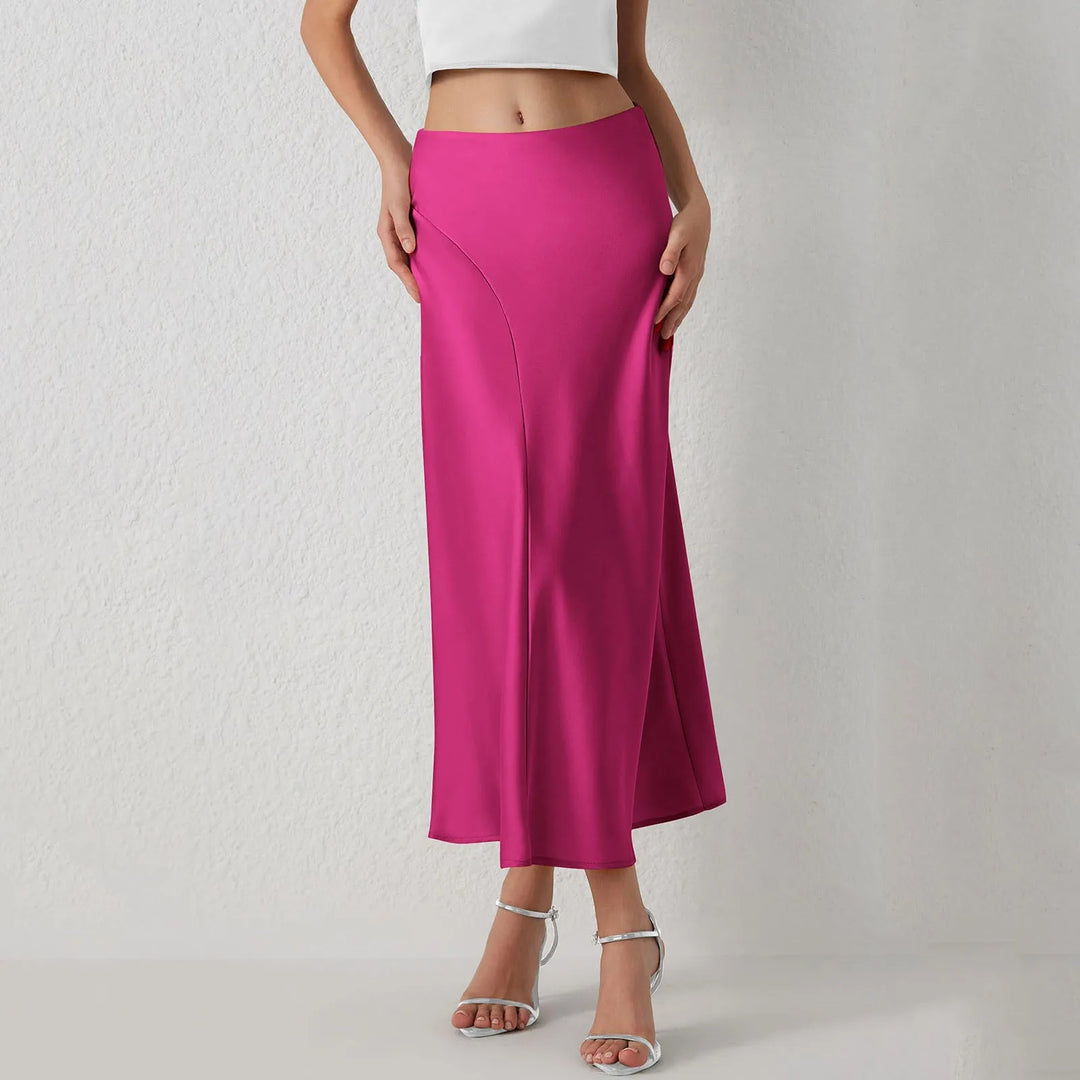 Beach Women's Skirts Solid Color Purple Satin Skirt Women High Waist Summer Long Skirt New 2024 Elegant Ladies Office Skirts  Amaijoin