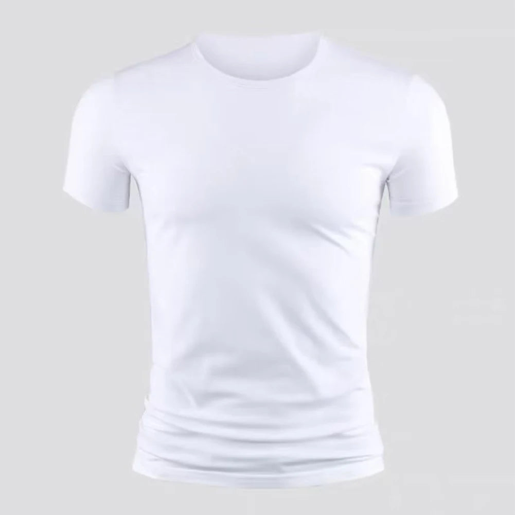 New Men's Short Sleeve T-Shirt Basic Plain Casual Gym Muscle Crew Neck T-Shirts Slim Fit Tops Tee Summer Man Clothing  Amaijoin