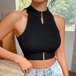 Load image into Gallery viewer, New  Summer Women Metal Cut Out Keyhole Tank Top Casual Rib-Knit Neck Cropped Shirts Femme Sleeveless Off Shoulders Y2k T-shirts  Amaijoin
