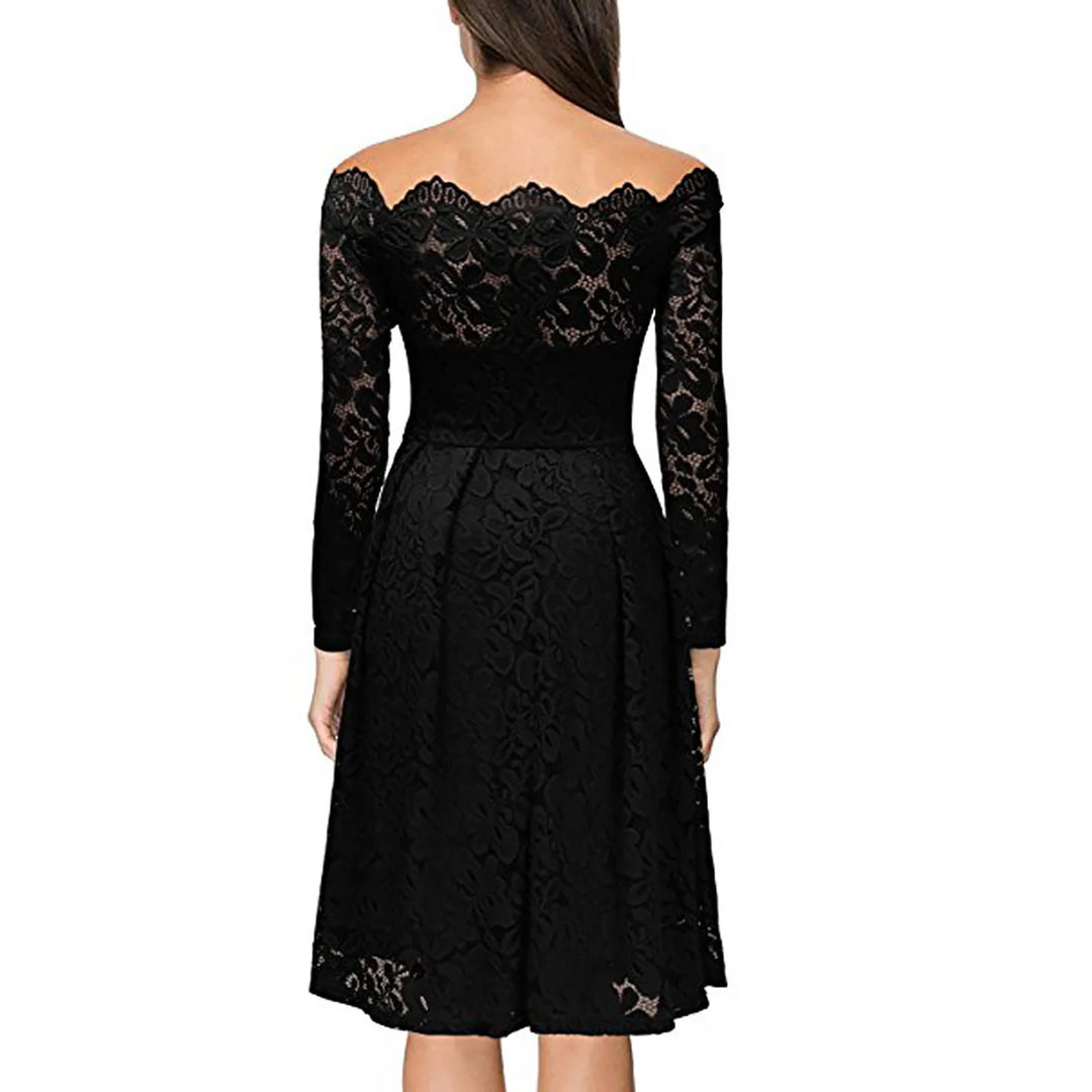 Women's Dresses Summer Dresses Hollow Out Long-Sleeve Waist A-Line Big Swing Lace with Lining Dress Flowy Dresses  Amaijoin