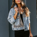 Load image into Gallery viewer, 2023 Spring New Denim Jacket Women Long-sleeved Denim Jacket Female Leopard Stitching Female Tops  Amaijoin
