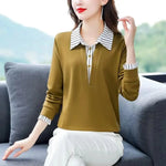 Load image into Gallery viewer, Spring Summer Tee Shirt Women&#39;s Clothing Long Sleeve Loose Turn-down Collar Striped Button Patchwork Elegant Fashion Casual Tops  Amaijoin
