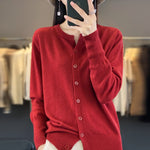 Load image into Gallery viewer, Autumn And Winter New Cashmere Cardigan Women Solid Color Sweater Loose O-Neck Knitted Cashmere Cardigan Sweater Women  Amaijoin
