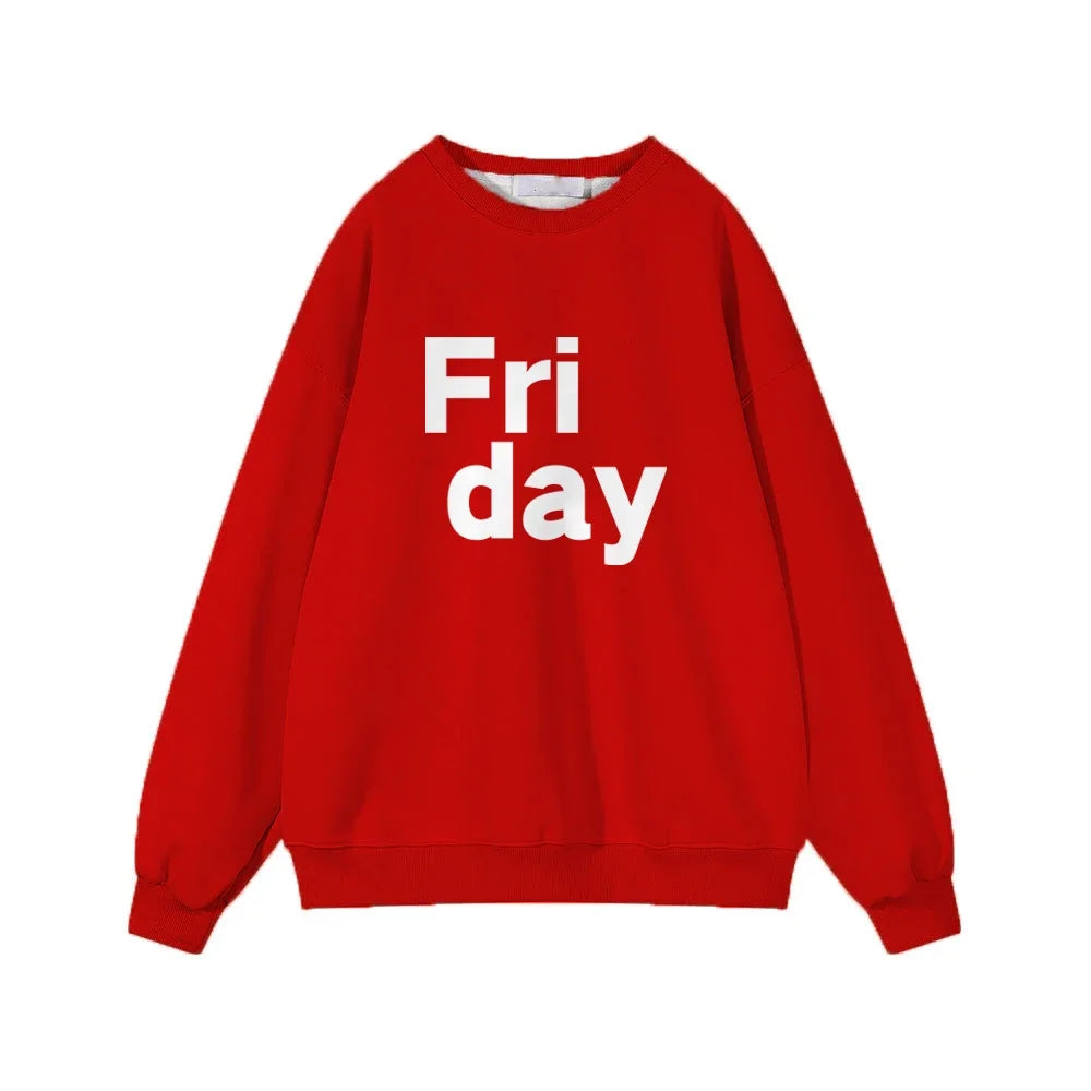 Women Soft O Neck Ladies Vintage Pullovers Casual Tops Hirsionsan 2024 New Spring Autumn Casual “Friday” Letter Print Sweatshirt  Amaijoin