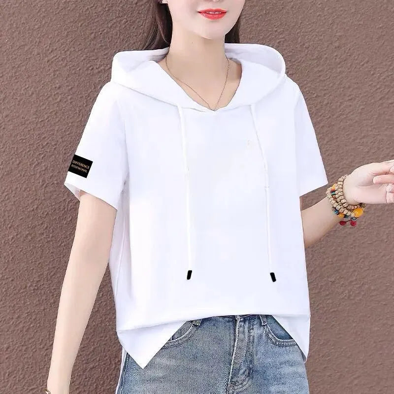 Short Sleeve Summer Thin White T-shirt Women Casual Fashion Top Loose Style Polyester Fabric Cartoon Design  Amaijoin