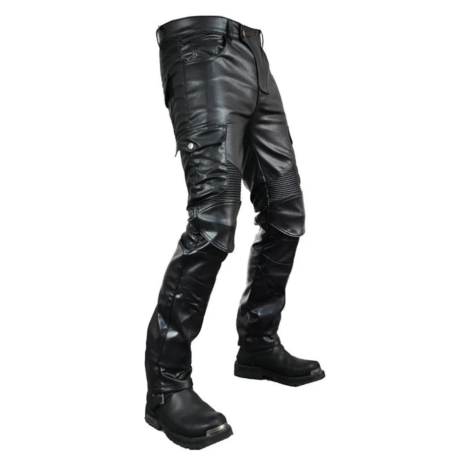 NEW Motorcycle Riding Jeans Motocross Racing Pants PU Leather Biker Trousers Waterproof Windproof Men With 4 X CE Knee Hip Pad  Amaijoin