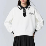 Load image into Gallery viewer, Semir Sweatshirt Women Polo Collar Letter Art Winter Loose Contrasted Color Temperament Trendy Plus Velvet Pullover  Amaijoin
