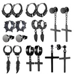 Load image into Gallery viewer, 9 pair Punk Black Multiple Styles Stainless Steel Stud Earrings For Men and Women Gothic Street Pop Hip Hop Ear Jewelry Gift  Amaijoin
