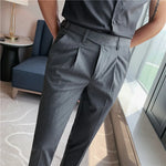 Load image into Gallery viewer, High-quality Belt Design Slim Fit Suit Pants Men Slim Fit Casual Trousers Solid Color Business Dress Pants Wedding Party Costume  Amaijoin
