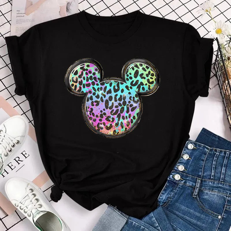 New T-shirts for Women Fashion Heart Minnie Print T Shirt Streetwear Clothes Kawaii Mickey Mouse Disney T Shirt Female Tops  Amaijoin