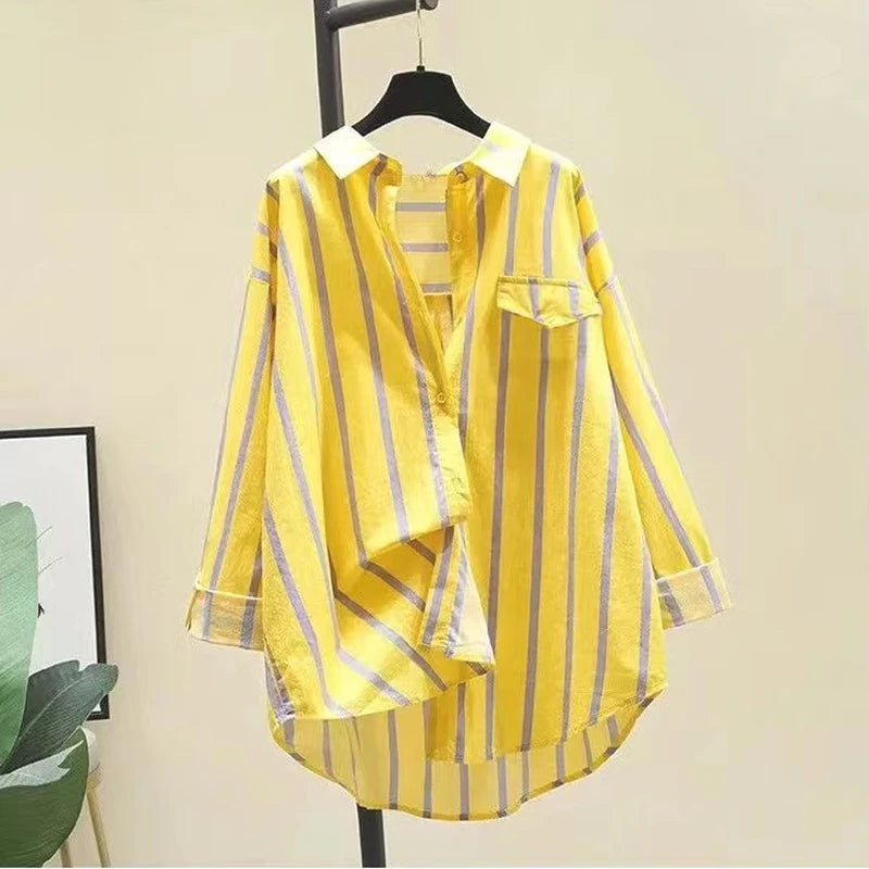 2024 New Fresh and Fashionable Loose Top for Women, Versatile and Slim Stripe Spliced Shirt for Women  Amaijoin