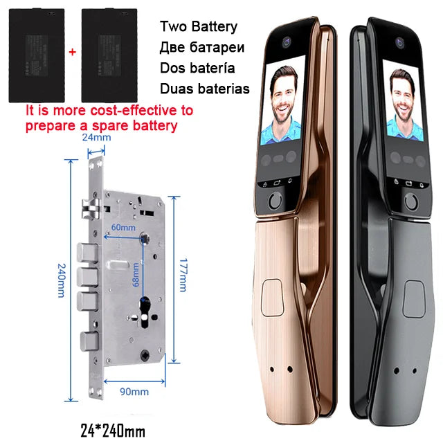 WiFi Tuya APP Voice Intercom Digital Door Lock  High Quanlity 3D Face Recognition Smart Door Lock With Camera  Amaijoin