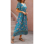 Load image into Gallery viewer, Bohemian V-Neck Floral Print Dresses Women Summer Casual Short Sleeve Midi Dress Beach Boho Elegant Fashion Long Skirts Female  Amaijoin
