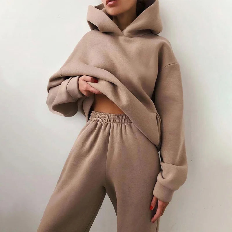 Winter Women Fleeced Tracksuits Casual Hoodie and Sweatpants Suit Fashion Two Pieces Set Hooded Sweatshirt Sport Jogger Outfits  Amaijoin