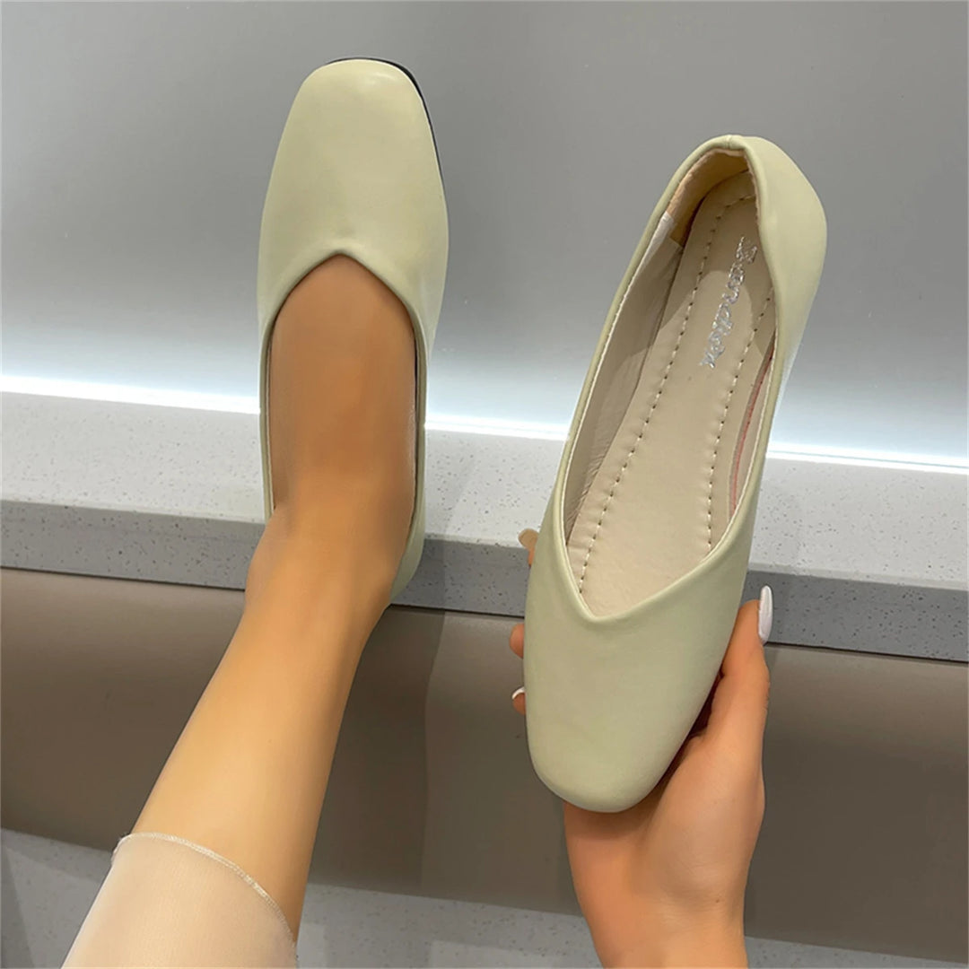 Spring Summer Fashion New Casual Shallow Mouth Breathable Flat Shoes Elegant Square Toe Low Heel Simple Women's ShoesNO:C1622  Amaijoin