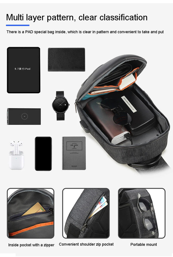 Running Chest Bag for Men USB Charging Fashion Streetwear Sling Pack Crossbody Motor Cycling Backpack for College Student Unisex  Amaijoin