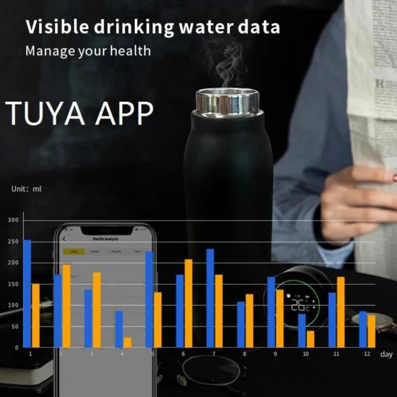 Tuya Bluetooth Smart Water Bottle Drinking Reminder Temperature Display Water Consumption Record Warm and Cold Insulation Bottle  Amaijoin