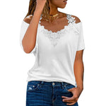 Carregue a imagem no visualizador da Galeria, V-Neck Lace Short Sleeved T-shirt 2023 Summer Women Clothing Casual Shirt Tees Y2K Crop Clothes Elegant Female Pullover Topso  Amaijoin
