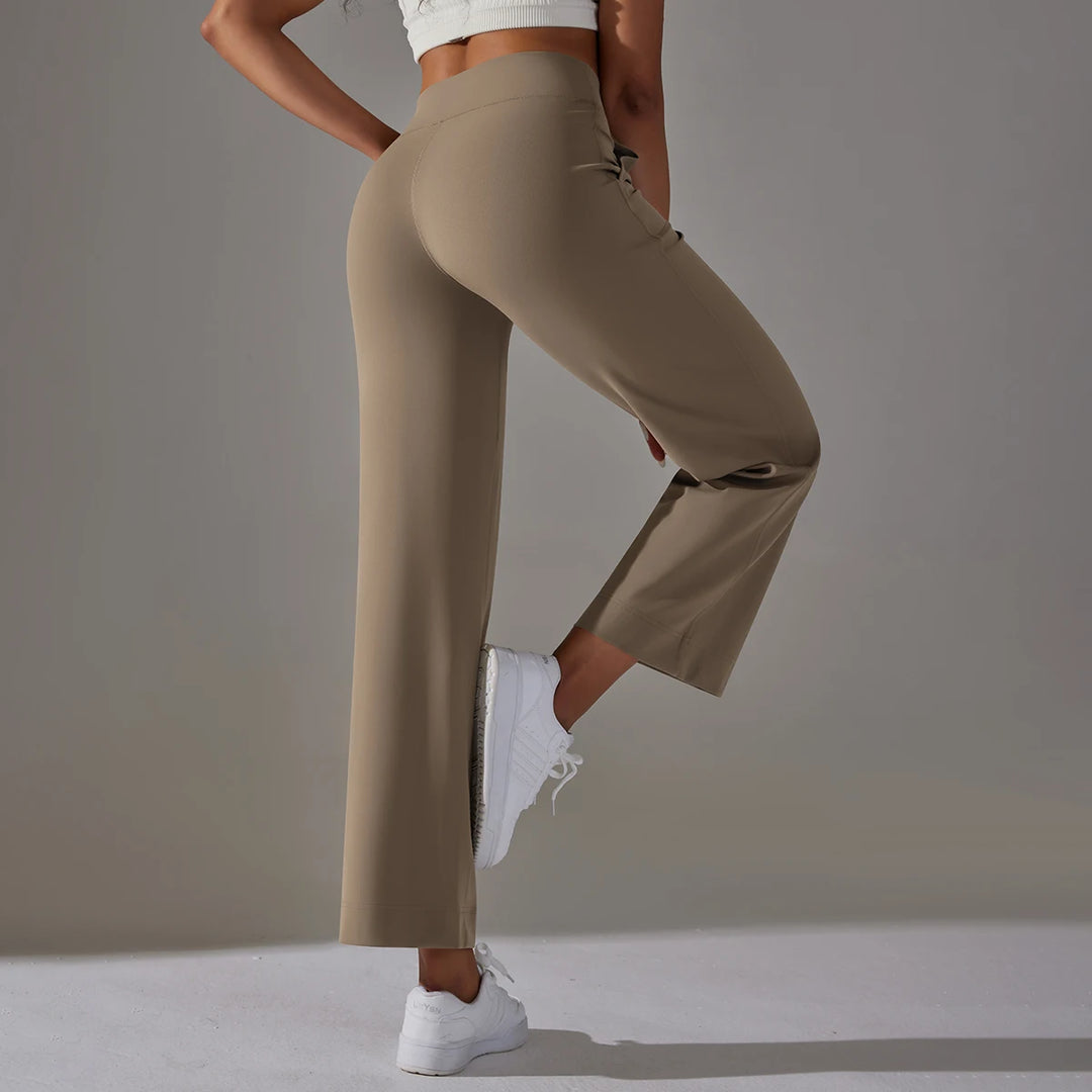 Wide Leg Pants With Pockets Women's Loose Yoga High Waist Legging Drawstring Outdoor Casual Jogging Gym Sports Flare Pants  Amaijoin