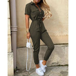 Load image into Gallery viewer, Women&#39;s Monochromatic Belt Workwear Jumpsuit, Casual Pants, Flip Collar, Buckle, European and American, Summer, 2023  Amaijoin
