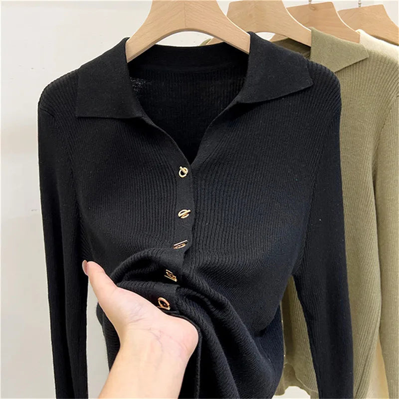 2024 Spring Autumn New  Collar Sweater Design Sensibility Knitted Cardigan Top Unique Spring Knitwear Base Layer Top  Amaijoin