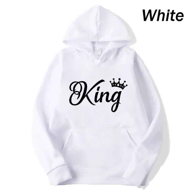 Fashion Men Women Long Sleeve Pullover Hooded Sweatshirts Unisex King and Queen Print Hoodie Casual Streetwear Couple Sweatshirt  Amaijoin