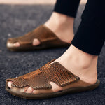 Load image into Gallery viewer, Genuine Leather Men&#39;s Slippers Crocodile Grain Style Men Flip Flops High Quality Sandals Non-slip Male Slippers Home Slippers  Amaijoin
