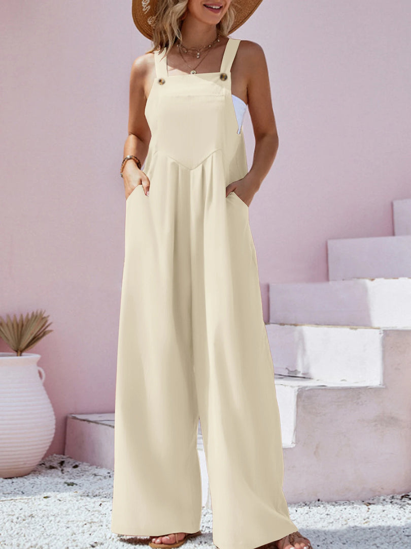 2023 Spring/Summer New Ethnic Style Fashion Solid Color Wide Leg Jumpsuit Quick Sale Tongfa European and American Women's Cross  Amaijoin