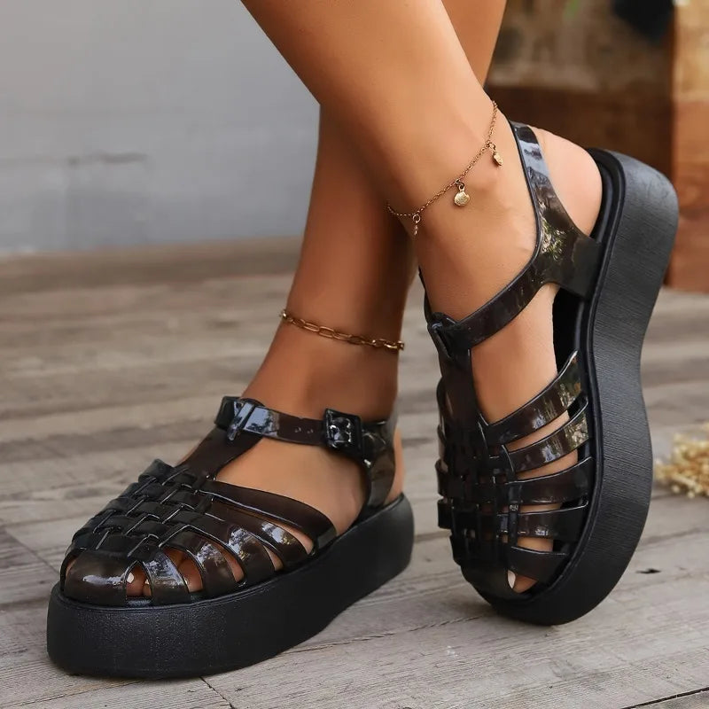 2024new Style Womens Sandals Summer Ladies Baotou Sandals Thick-soled Waterproof Casual Shoes Hollow Roman Beach Shoes for Women  Amaijoin