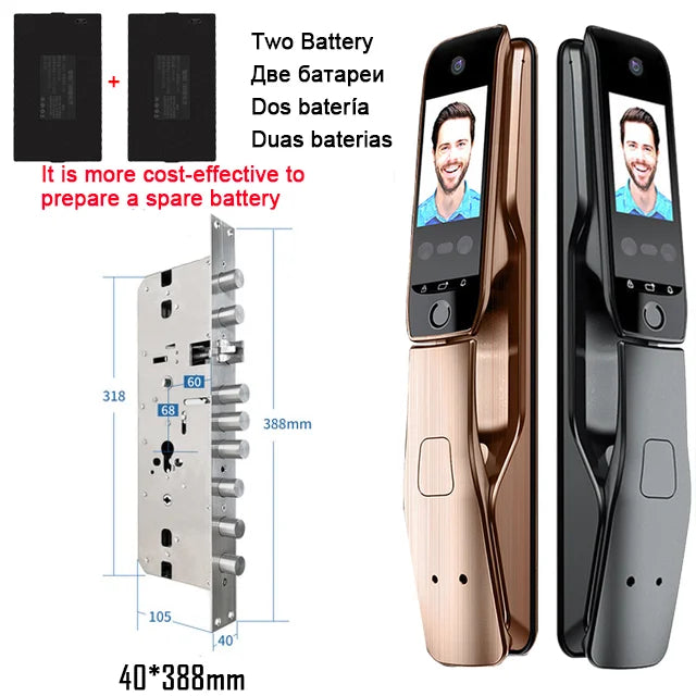 WiFi Tuya APP Voice Intercom Digital Door Lock  High Quanlity 3D Face Recognition Smart Door Lock With Camera  Amaijoin