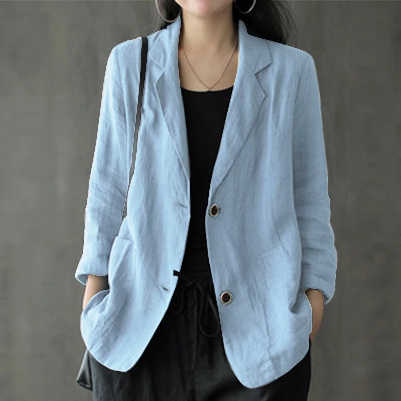 ZANZEA Women Summer Blazer Thin Stylish Long Sleeve Lapel Neck Blazer Vintage Solid Buttons Down Outwear Casual Suits Coats  Amaijoin