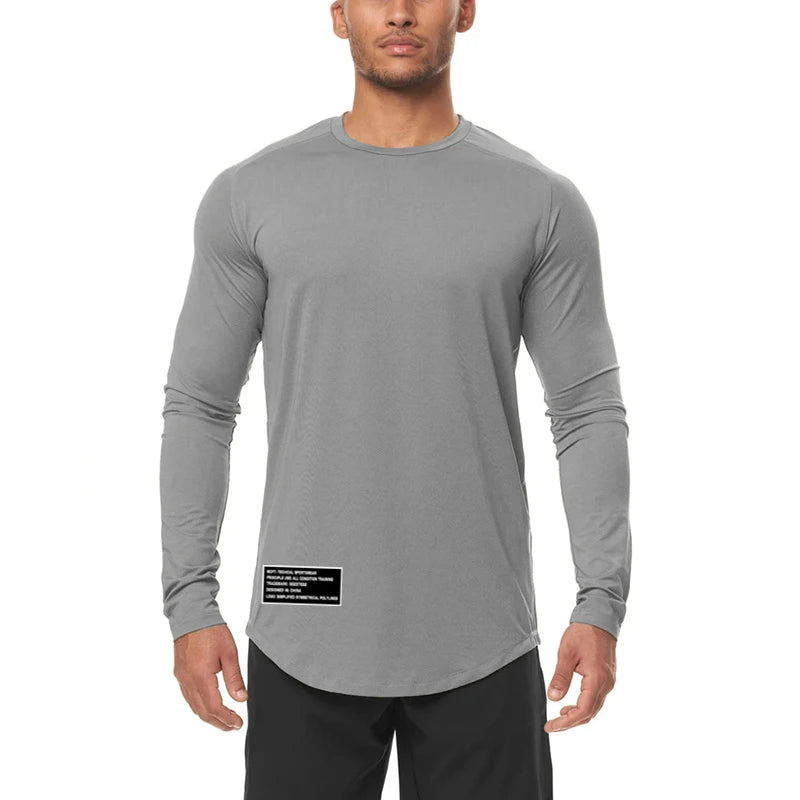 High Elastic Tight Long Sleeve Casual Shirt Autumn Breathable Quick Dry Mens T-shirt Gym Fitness Bodybuilding Running Sportswear  Amaijoin