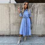 Load image into Gallery viewer, Casual Y2k Long Dress Women Denim Blue Summer Loose Dresses High Waist V-neck Elegant Loose Maxi Work Spring Summer Vestidos  Amaijoin
