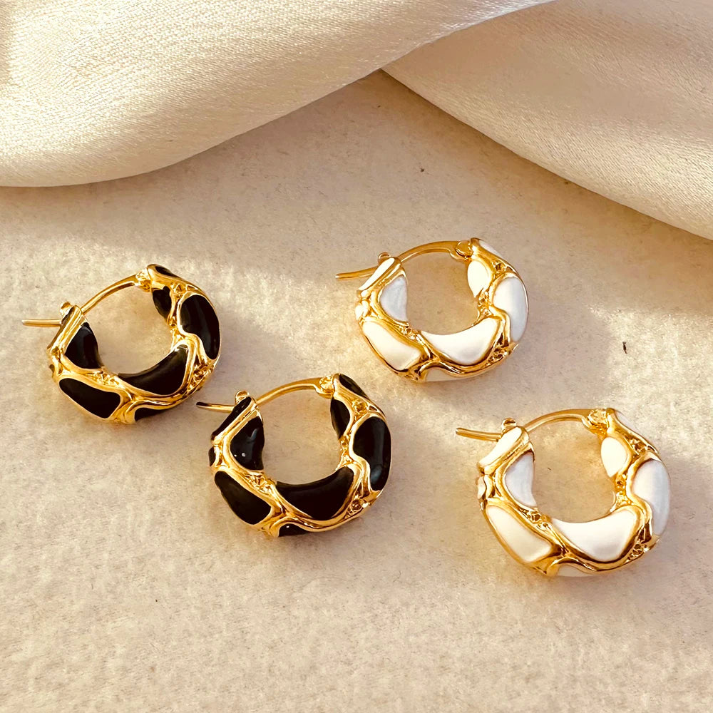 New Trendy Enamel Color Metal Texture Small Hoop Earrings for Women Gold Plated Statement Ear Buckle Creative Jewelry Gifts  Amaijoin