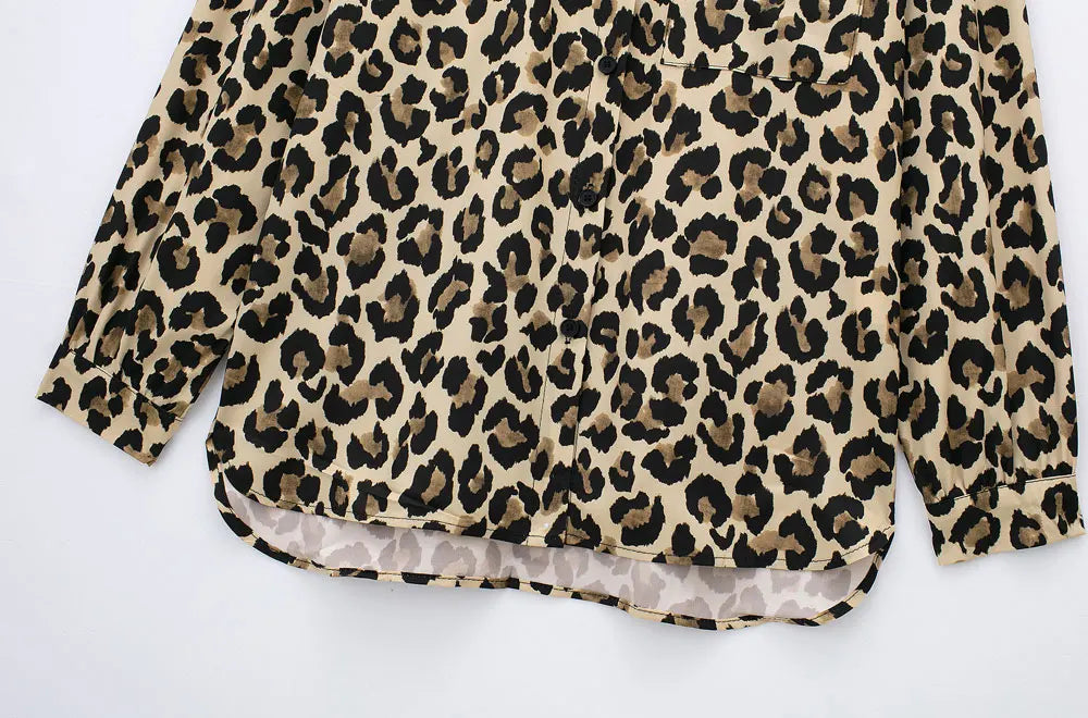 TRAF-Long Sleeve Leopard Shirts for Women, Button-up Blouses, Animal Print, Chic Tops, Female Fashion  Amaijoin