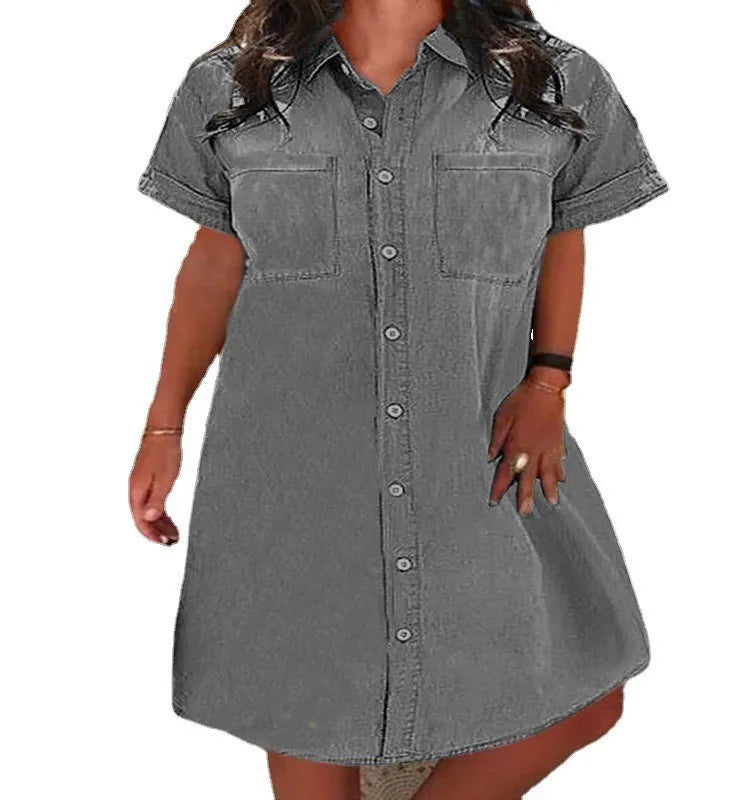 New style pocket solid color denim dress casual dress, multi-functional denim dress day, often casual and fashionable  Amaijoin