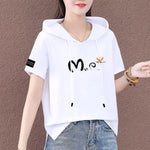 Load image into Gallery viewer, Short Sleeve Summer Thin White T-shirt Women Casual Fashion Top Loose Style Polyester Fabric Cartoon Design  Amaijoin
