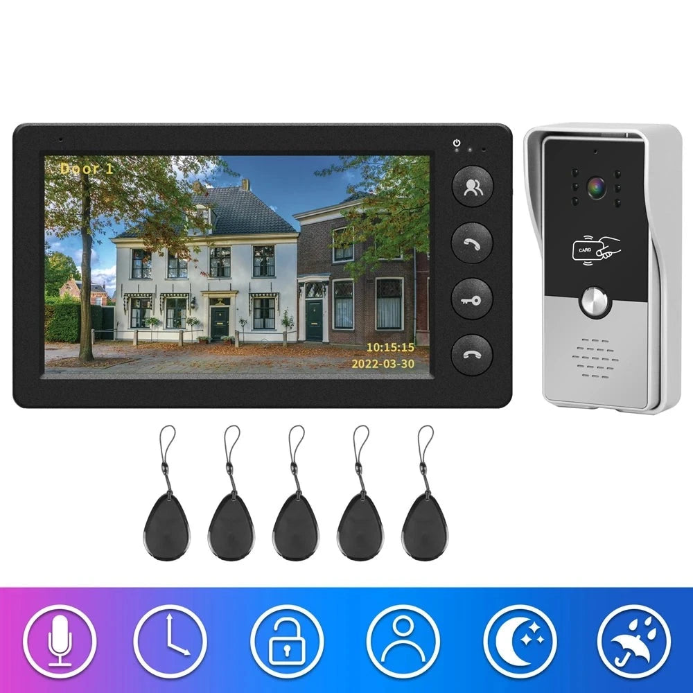 Wired Video Intercom for Home Outdoor Door Phone with Screen 7 Inch Monitor Street Doorbell  RFID Call Panel Open Electric Lock  Amaijoin